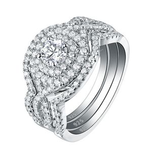3pcs 925 Sterling Gümüş Alyans Kadınlar için Set CZ Simüle Elmas Gelin Nişan Yüzüğü Lüks Takı Fine Jewelryrings