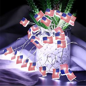 Светодиодные струнные светильники 4 июля Американский флаг, 3M 30 светодиодов США, струнные светильники, патриотическое украшение с аккумулятором для Дня президентов Дня памяти Дня памяти Дня Независимости