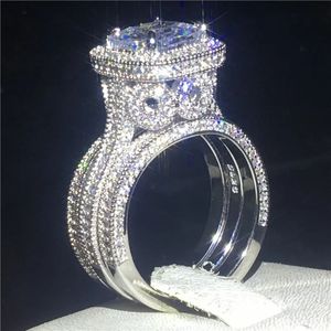 Alyanslar Vintage 3in1 Diamond Cz Yüzük Setleri 925 STERLING Gümüş Takı Söz Varlık Bandı Erkekler Partisi Bijou 231117