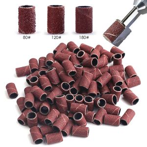 100/50pc Sanding Cap Bands For Electric Manicure Machine 180/120/80 Grit Nail Drill Grinding Bit Files Pedicure Tool Set BEND261 Nail ToolsNail Drill Accessories
