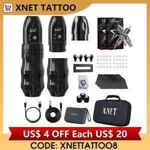 Macchina per tatuaggi XNET Titan Kit macchina per tatuaggi wireless con impugnatura extra da 38 mm Batteria da 2400 mAh Cartuccia per tatuaggi mista da 40 pezzi per tatuatori 231116