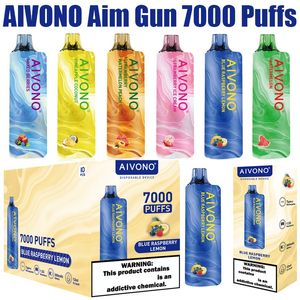 Оригинальный AIVONO Aim Gun 7000 Puffs Одноразовая сигарета Vape E Puff 7000 0% 2% 5% 12 мл Предварительно заполненный контейнер 1,2 Ом сетчатая катушка 600 мАч Перезаряжаемая батарея Ручка