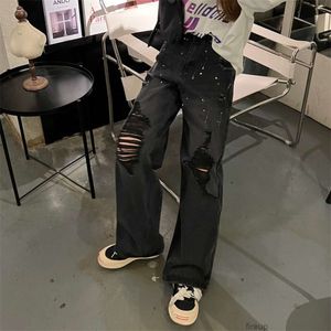 Tasarımcılar Sıradan Pantolon Erkek Pantolon Swearpants Biz Koreli 11done Benekli Mürekkep Kırık Delik Soluk Yıkama Aşk Geniş Bacak Kotları Erkek Kadınlar Düz Pantolon Modeli