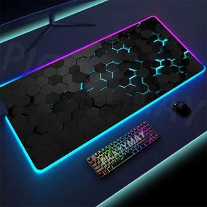 Mouse Pads Wrist Rests Geometry Large RGB Gamer Mousepad 40x90cm Mouse Mat Gaming Mousepads LED Keyboard Mats Luminous Desk Pads Mouse Pad For PC YQ231117