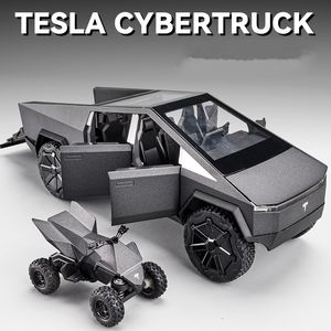 Diecast Model Araba 1/24 Tesla Cybertruck Pikap Alaşım Araba Model Diecasts Metal Oyuncak Arazi Araçları Araba Model Simülasyon Sesi ve Hafif Çocuk Hediyesi 230417