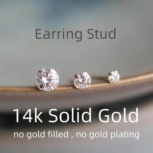 Серьги-гвоздики GOLDtutu-14 K, золотые серьги с кристаллами для женщин, мини-изящные серьги-гвоздики в простом стиле, маленькие серьги-гвоздики, ювелирные изделия в подарок kj50 231116