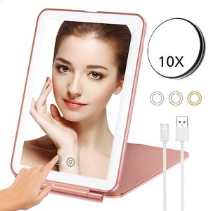 Compact Mirrors Portable Foldable Travel Makeup Mirror With Led Light Infinity Bedroom Tocador Vanity Mirrors Cute Make Up Tools Accessories 231116