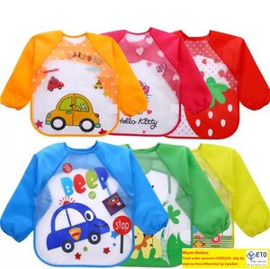 Baby Toddler Cartoon Overalls Waterproof Long Sleeve Bibs Children Kids Feeding Smock Apron Eating Clothes Burp Cloths SN3799