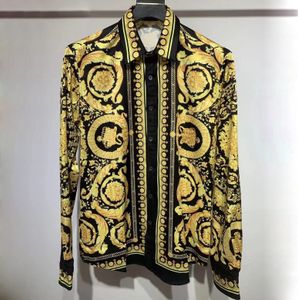 Erkekler Sıradan Gömlek Siyah Altın Çiçek Baskı İnce Fit Gömlek Moda Tasarımcı İş İş Hawaii Stil Uzun Kollu Gömlek