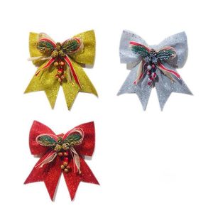 Noel Dekorasyonları Saten Şerit Bows Noel Ağacı Bowknot Süsler Polyester Çiçek El Sanatları El yapımı dekorasyon Damlası Desen Hom Dh6rw