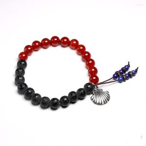 Charm Bilezikler Yoga Om Mala Mantra Boncuklar Bilezik Çiftleri Kadınlar İçin Onyx Kabuk 8mm Püskül Hindistan Cevizi