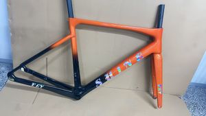 Carbon Disc Brake Bike Frame Set - T1100 1K UD Carbon Fiber - Orange Black Shine Fly Cycling Frame - In Stock