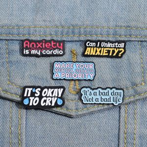 Mental Health Badge Make Your Mental Health A Priority Enamel Pin Funny Quote Brooches for Lapel Backpack Jewelry Accessories