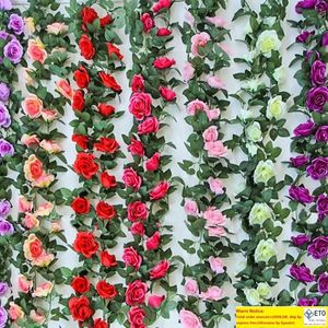 Gefälschte Seidenrosen, Efeu-Rebe, künstliche Blumen mit grünen Blättern für Zuhause, Hochzeitsdekoration, hängende Girlanden-Dekoration