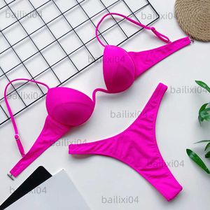 Kadın Mayo Seksi V-Bar Alt Bra Kupa Tang Bikini 2023 Kadın Mayo Kadın Mayo İki Parçalı Bikini Seti Brezilya Mayo Takım T230417