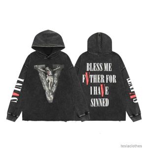 Tasarımcı Hoodie Erkek Sweatshirts Moda Sokak Giyim Saint Michael V Tops Yalnız Ortak Olarak Eski Hasarlı Graffiti Baskı Büyük V Gevşek Kapüşonlu Sweater Erkekler