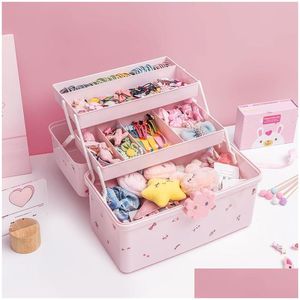 Boxes & Storage# Storage Boxes Bins Childrens Hair Accessories Box Baby Head Rope Hairpin Rubber Band Jewelry Dressing Cute Girl Large Dhhje