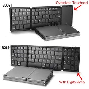 Teclados B089T Mini portátil Três teclado Bluetooth dobrável 64 teclas Touchpad dobrável sem fio teclado para iOS Android iPad Tablet Phone 230414