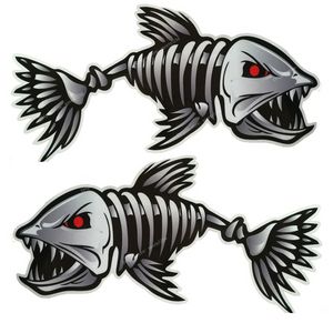 2 Pieces/set Scary Fish Skeleton Kayak Sticker Canoe Dinghy Marine Boat Car Truck Waterproof Stylish Sticker Water SportsBoat Accessories boating accessory boats