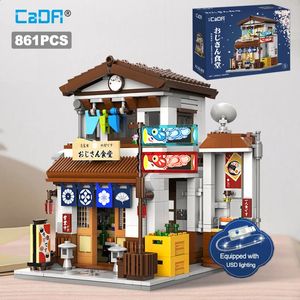Other Toys Cada LED City Japanese Style Canteen House Architecture Building Blocks Late Night Canteen Figures Bricks Toys for Kid Gifts 231116