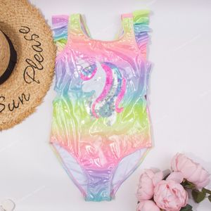 Gökkuşağı Unicorn Sequins Yaz Kids One Piece Mayo Yüzme Bankası Takım 2023 Çocuk Monokini Kız Mayo Midesi 282 Yüzme Parçası Suits Yüksek Kalite