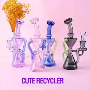 Bongo cachimbo de água klein de 8 polegadas exclusivo novo reciclador de vidro rosa dab rig bonito cachimbo de água de vidro acessórios para fumar