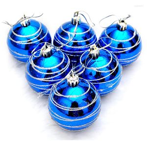 Noel Süslemeleri 6 PCS Ağaç Topları Çap 6cm Çizgili Renk Çizim Top Xmas Partisi Düğün Süs (Mavi)