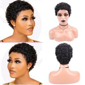 Sentetik peruklar siyah kadınlar için kısa afro kıvırcık saçlar pixie ince kahverengi sarışın ile kesilmiş 230417