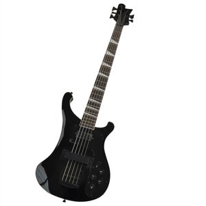 Factory Custom 5 Strings Black Electric Bass Guitar с белыми жемчужными вставками предлагает логотип/цвет настройки