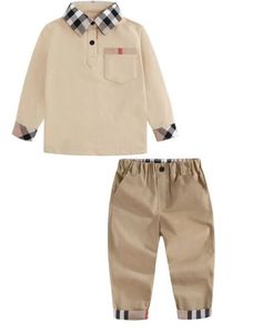 Комплект детской одежды, коричневая рубашка и брюки, дизайнерский хлопковый материал, модная одежда для мальчиков оптом, комплект детской одежды