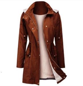 Kadın Ceket Rüzgar Derecesi Moda Uzun Kollu Su Geçirmez Yürüyüş Sıcak Yağmur Yağışı Hafif Açık Düğmesi Cep Kapşonlu Ceket 230418