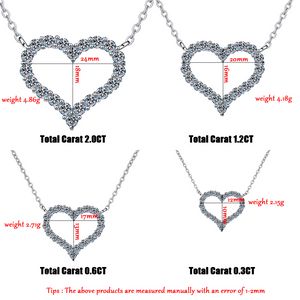 2CT Moissanite Kolye Kalp Kolye Kadınlar İçin Elmas Kolye 925 Gümüş Prong Ayar VVS Moissanite Kalp Kolye Takı Fine Jewelrynecklaces