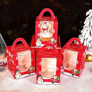 Hediye Sargısı 4pcs Noel Kek Kutusu Pasta Cupcake Paket servisi kutuları Tutamak Pencere Muffin Paket Dekor Xmas Yıl Navidad