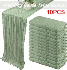 Table Runner 10pcs/set Cheese Cloth Gauze Table Runner Rustic Wedding Table Decor 90*300CM Boho Wedding Reception Christmas Table Runners 231117