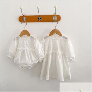 Rompers Cute Sister Matching Clothes Korean Lace Embroidery Baby Romper/Dress 2023 Summer Fall Toddler Girls Princess Kids Dress Drop Dhytk