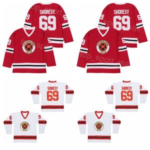 Moive Hockey 69 Shoresy Jersey TV Dizisi Letterkenny Irish Yaz Noel Kolej Takımı Ev Kırmızı Renk Beyaz Erkekler Hepsi Dikişli Üniversite Vintage Spor Hayranları İçin