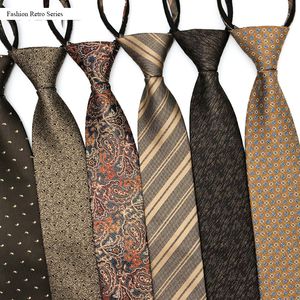 Boyun bağları veektie markası retro vintage kravat 8cm genişlik erkekler için çiçek altın kahve paisley resmi takım elbise fermuar kravat zip moda 230418