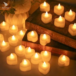 Candles 24Pcs Flameless Led Candle For Home Christmas Party Wedding Decoration Heart-shaped Electronic Battery-Power Tealight Candles 231117