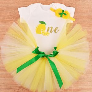 Giyim setleri kız bebek limon doğum günü tutu kıyafeti 1. parti kostüm yürümeye başlayan çocuk po props kek yaz giysileri