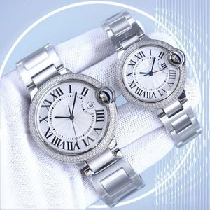 AAA Mens Watch Tasarımcı Kadın İzle 36mm 40mm Beyaz Diyal İzle Çift Sıralı Elmas Çerçevesi Safir Su Geçirmez Mavi Balon İzle 904L Çelik Katlanır Toka Çift İzle