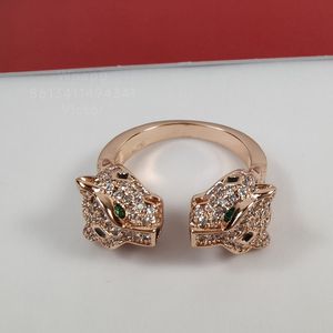 Pantthere Ring Man için Büyük Tasarımcı Çift Leopar Head Pırlanta Emerald Gözlük Altın Kaplama 18K Kristal Klasik Stil Lüks Hediye Kız Arkadaşı 007