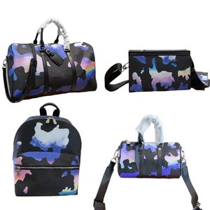 Men Messenger Bag Fashion Backpack Designers Blue Ink Watercolor Pillow Grain Leather Handbags Retro Crossbody Travel Bags