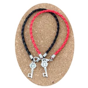 50pcs/lotes Bracelete de couro Antigo Silver Benedict Medal Cross Key Charms religiosos Pingentes (Red Black)