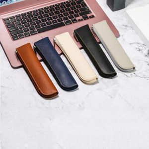Simple Pen Sleeve PU Leather Pencil Bag Zipper Pouch Stationery Fountain Holder Case Student School Supplies