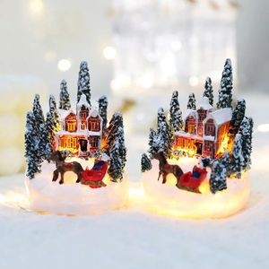 Рождественские украшения Рождественские украшения для вечеринок Деревенский дом Статуэтка в форме светящегося микро мини-стола для столовой с подсветкой LED 231117
