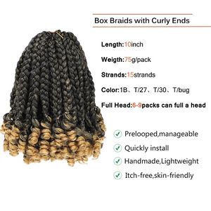 Synthetic Crochet Hair Short Bob Box Braid with Curly Ends 10Inch Omber Blonde Pre Stretched Box Braids for Women Kids Synthetic HairSynthetic Braiding Hair(For