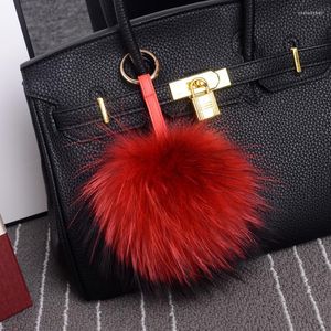 Anahtarlıklar 15 cm kabarık kürk topu anahtarlık rakun llavero pom pompon anahtar yüzüğü porte clef cazibesi kadın çanta kolye