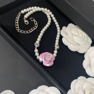 Frauen-Luxusdesigner-Halsketten-Messing-Kupfer-Choker-Anhänger-Ketten-Kristallblumen-18K vergoldete C-Buchstaben-Halsketten-Aussage-Schmuck-Zusätze B497