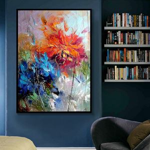 Нордическая флора масла картина абстрактные акварельные цветы плакаты и принты стены искусство роспись картинка для украшения гостиной