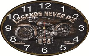 Настенные часы 16 дюймов в деревенском стиле, винтажные настенные часы, легенды мотоциклов, никогда не умирают, большой гоночный маршрут, бесшумный, на батарейках, Wall1612886